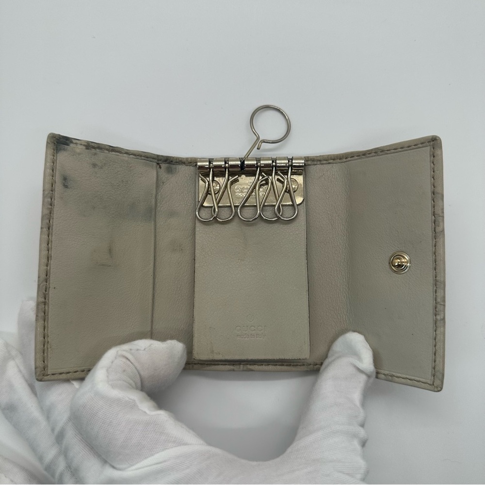 Gucci | Vintage Guccissima 5 Ring Cream Leather Metal Heart Key Ring Key Case - Picture 3 of 9